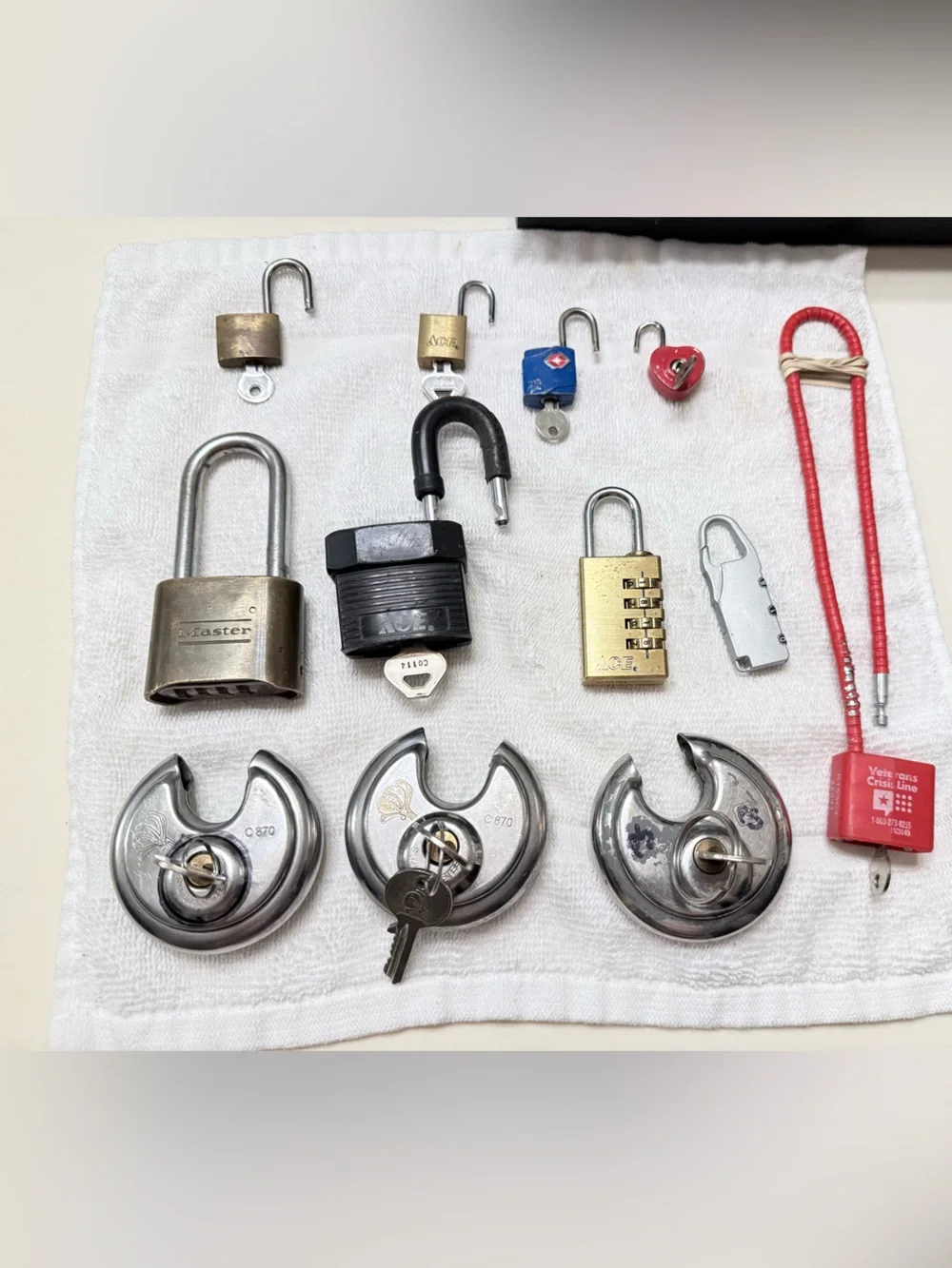 Huge bundle of various types of locks all with keys or combos provided
